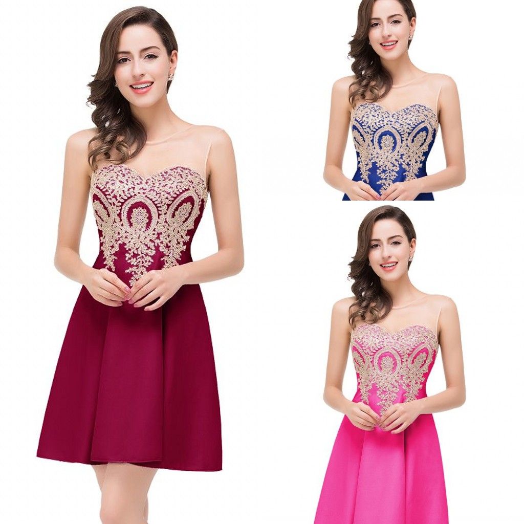 2016 Cheap Short Mini Dresses A Line Sheer Jewel Neck