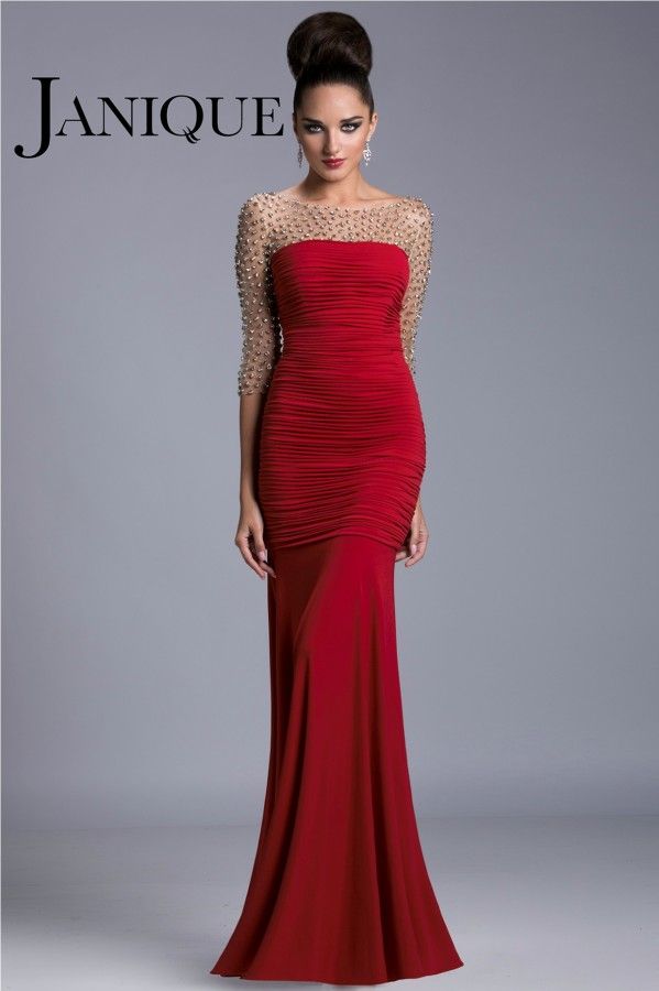 Red Long Mermaid Semi Formal Dresses Evening Wear Sparkling Beaded