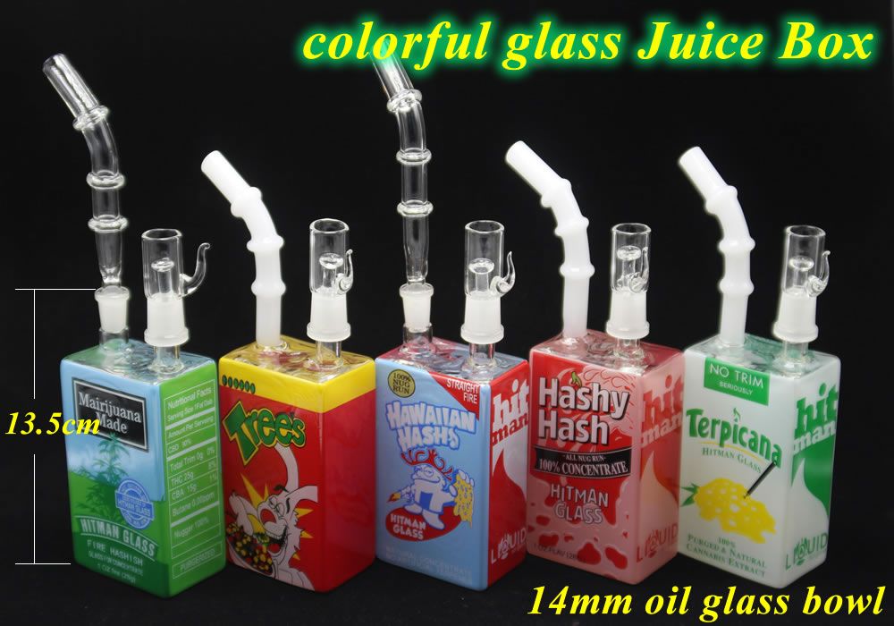 Ful Glass Juice Box Dab Oil Rigs Glass Bongs Liquid Glass Cereal Box Water Pipes Concentrate