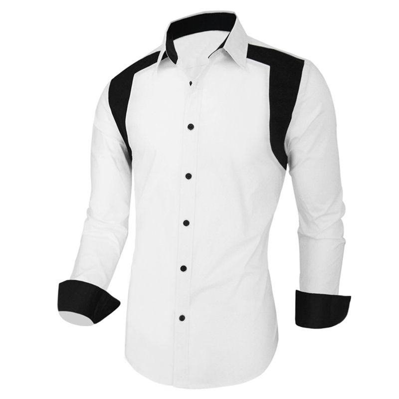 Wholesale-Men Shirt Tuxedo Designer Contrast Color Classic Simple Male Clothes White Royal Blue ...