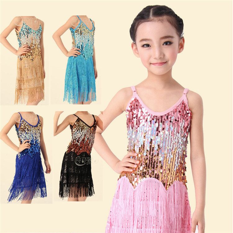2017 New 2016 Children Kids Sequin Fringe Stage Performance Competition