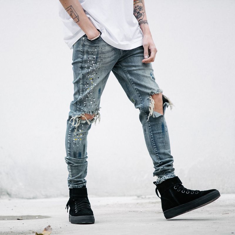 Online Cheap New Ripped Jeans For Men Hip Hop Skinny Jeans Denim