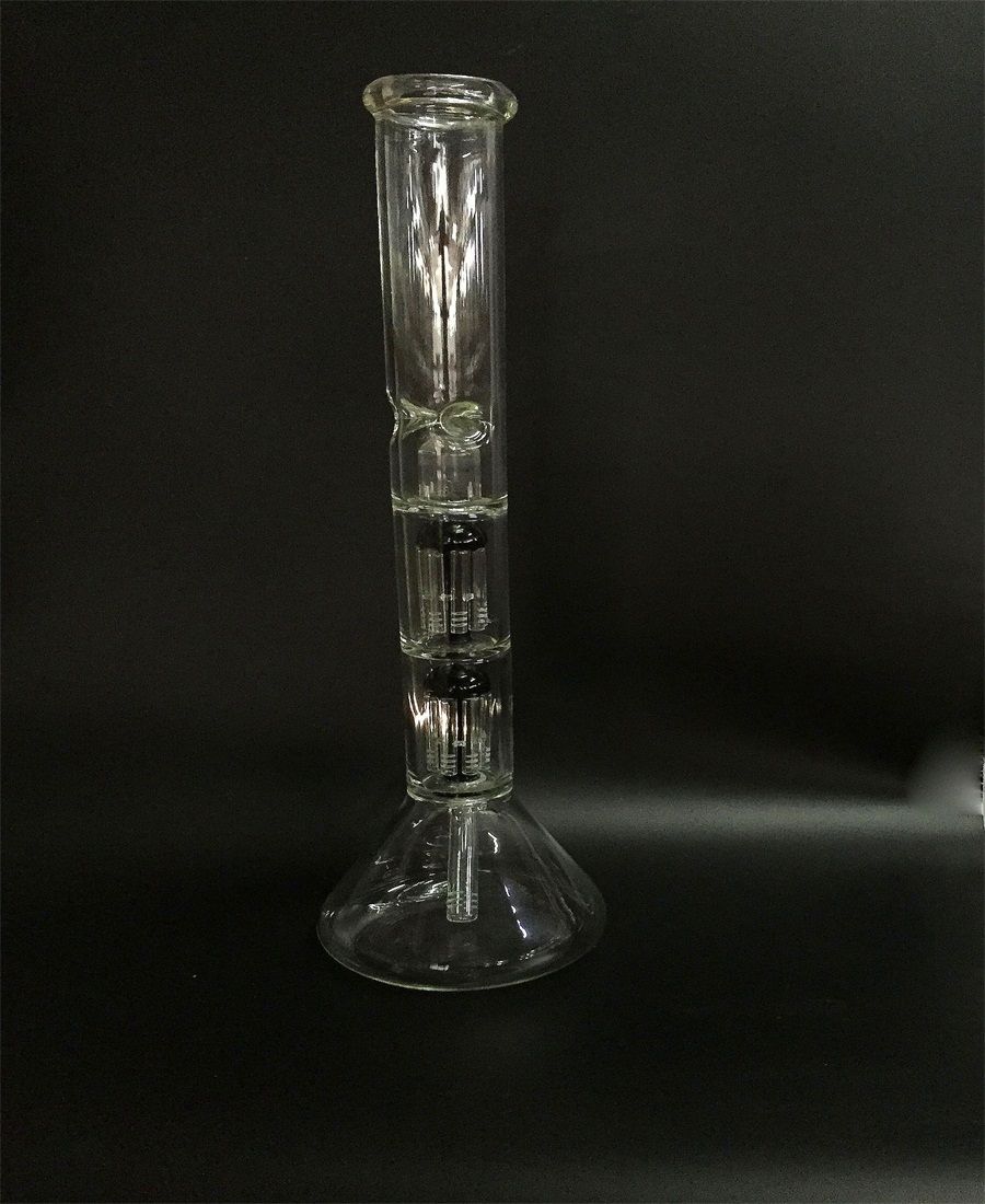 2017 Hand Blown Glass Beaker Bongs Water Pipe With Black Double Deck
