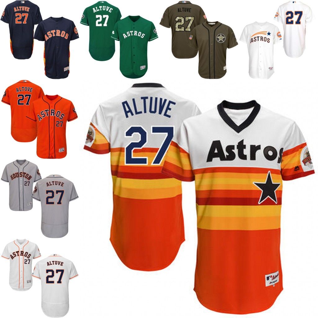 2017 Men'S Houston Astros Jose Altuve Orange Grey White Green Gold