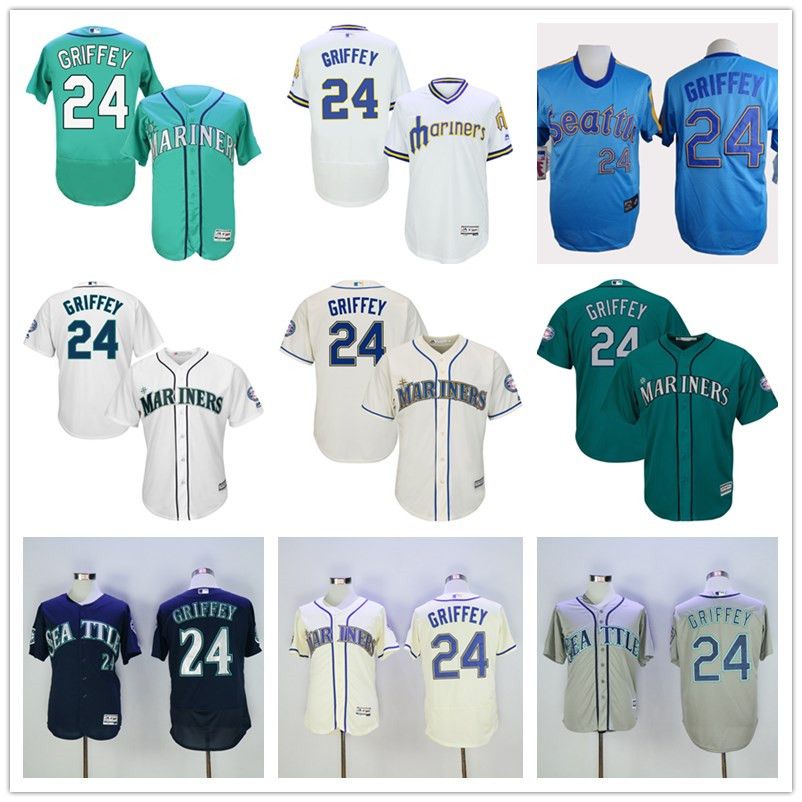 2017 Seattle Mariners 24 Ken Griffey Jr Gray Blue Cream White Green