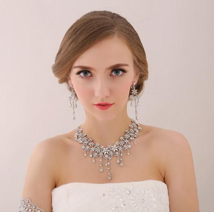 Bridal Wedding Dresses Jewelry Necklace Set With Erring Flower Necklace