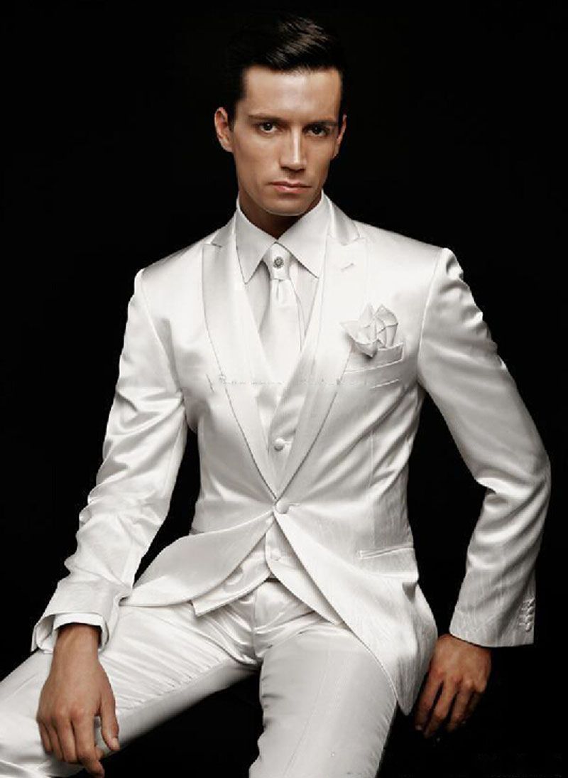 2016 Hot Sale One Button White Slim Fit Groom Suits