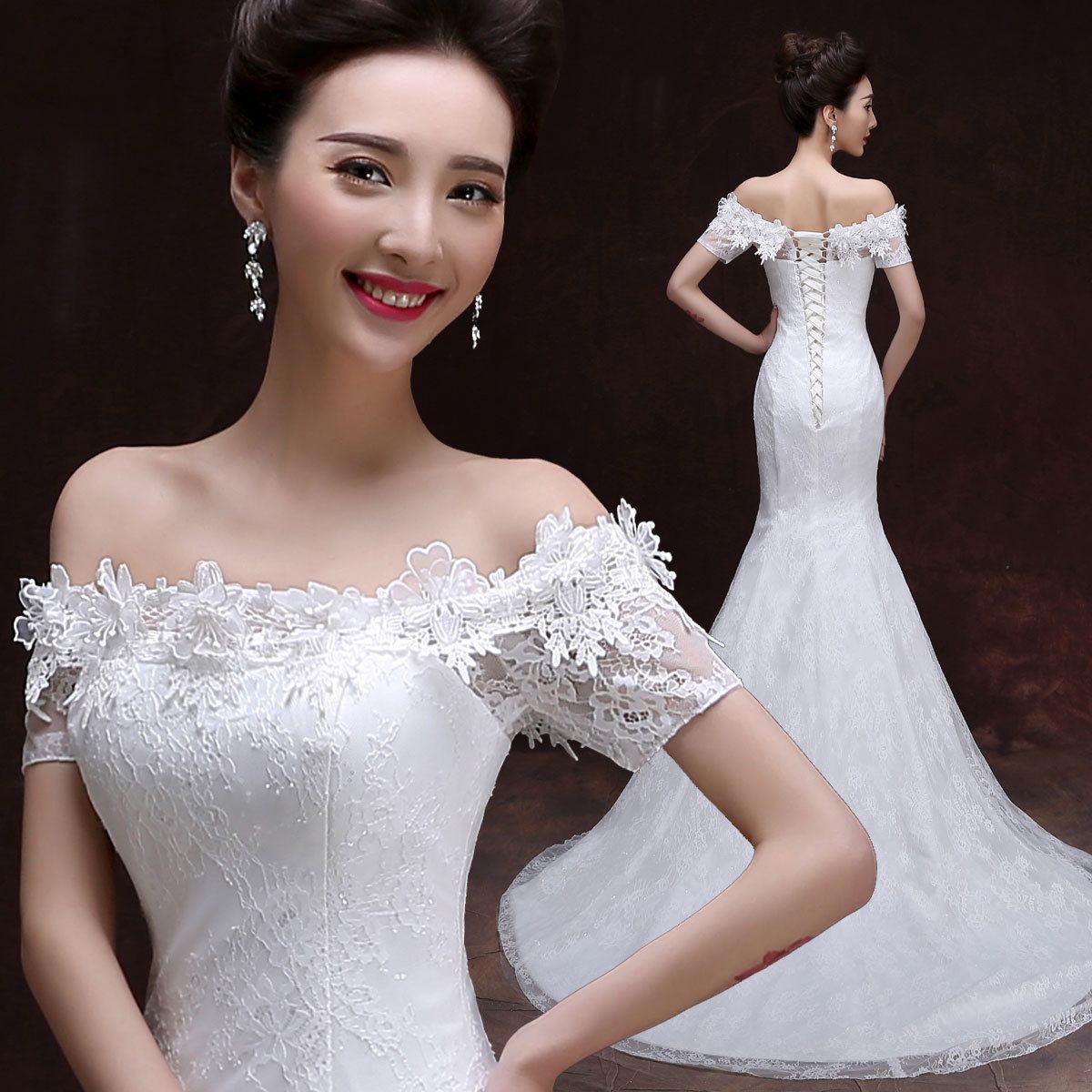 Elegant Mermaid Wedding Dresses Cheap Off The Shoulder With Lace Cape