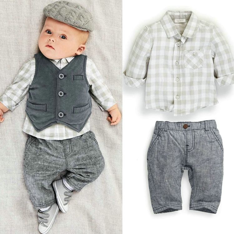 2017 Kids Boys Baby Clothing Sets Boy Boutique Clothes Cotton Shirt+Vest+Pants Suits Infant 