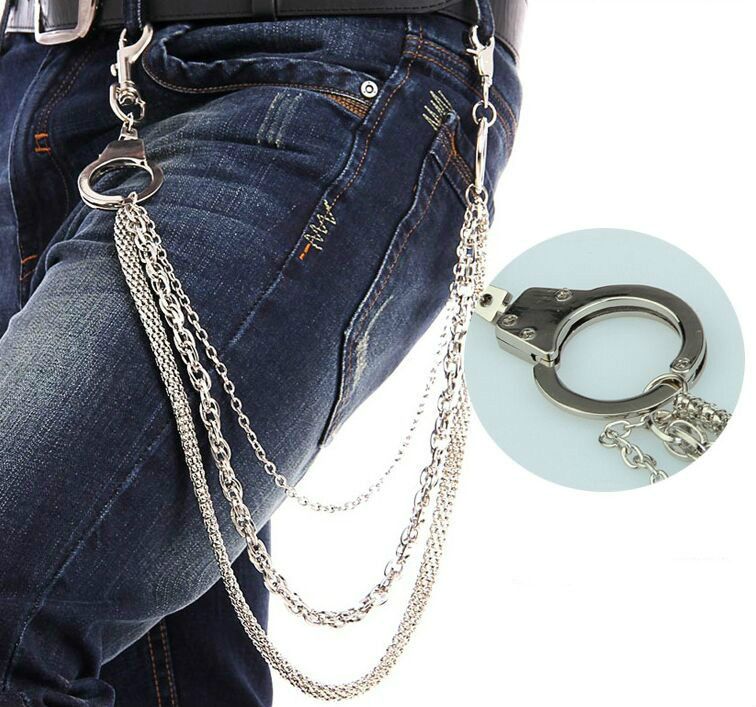 Multi Layers Hip Hop Dancer Metal Chains Handcuffs Jeans Waist Key