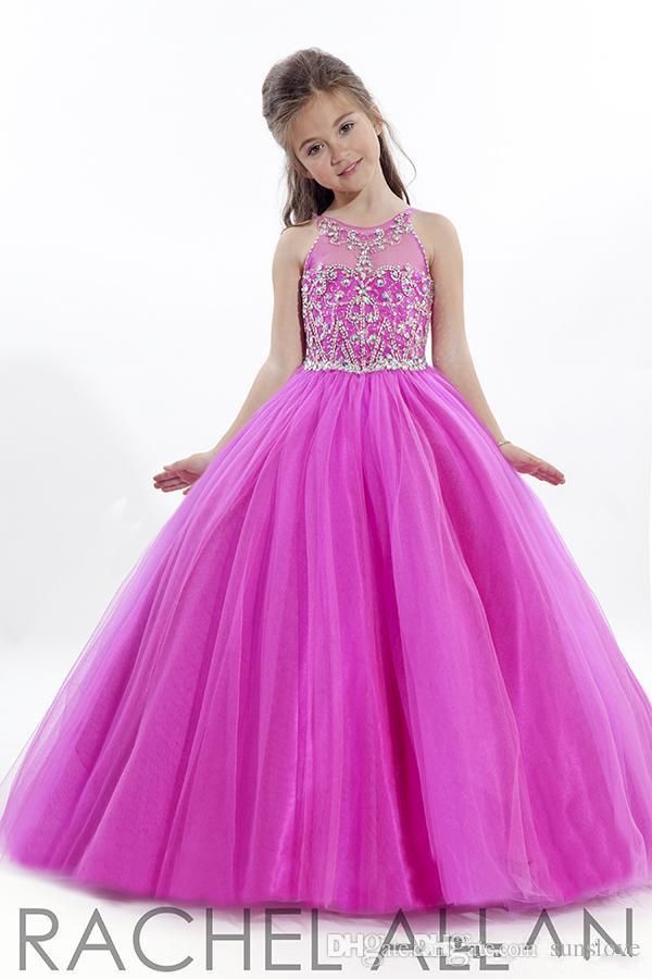 2017 Princess Wedding Toddler Fuschia Pageant Ball Gowns Flower Girl