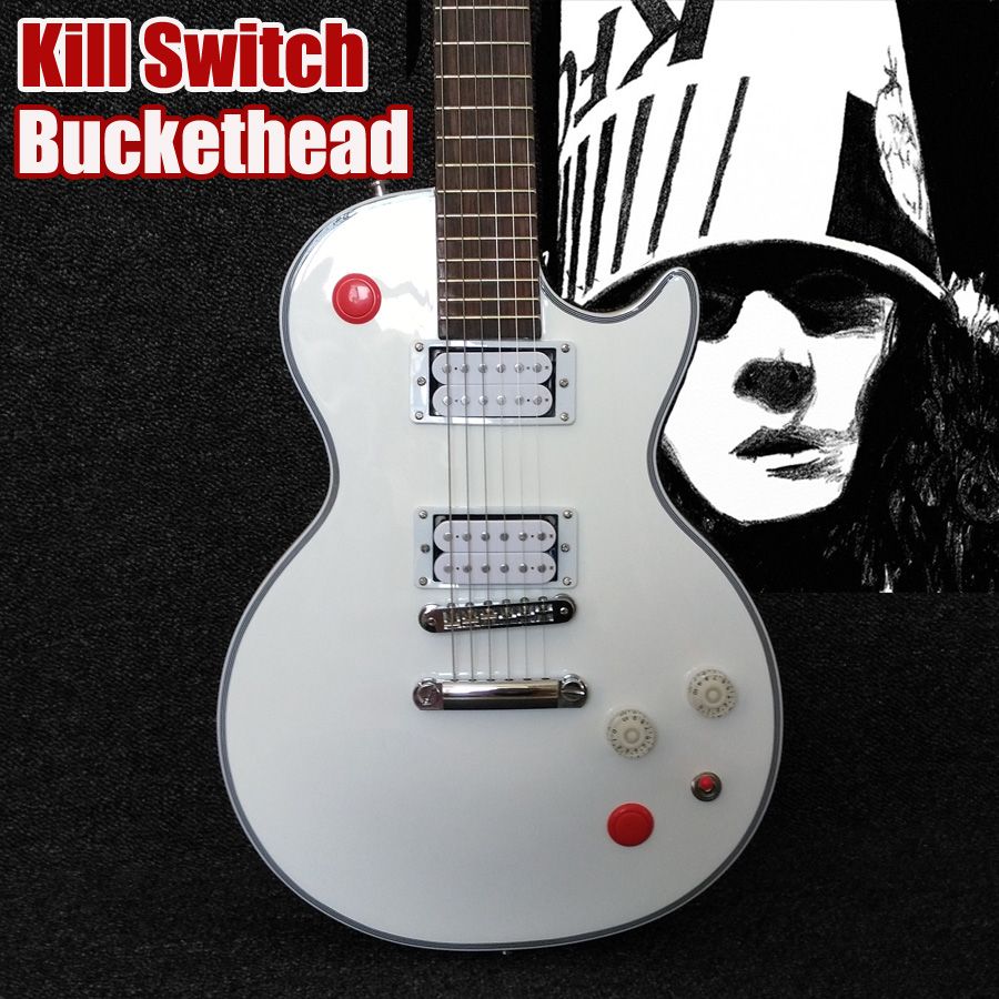 Custom Arcade Button Killswitch Buckethead Signature Alpine White Electric Guitar Ebony