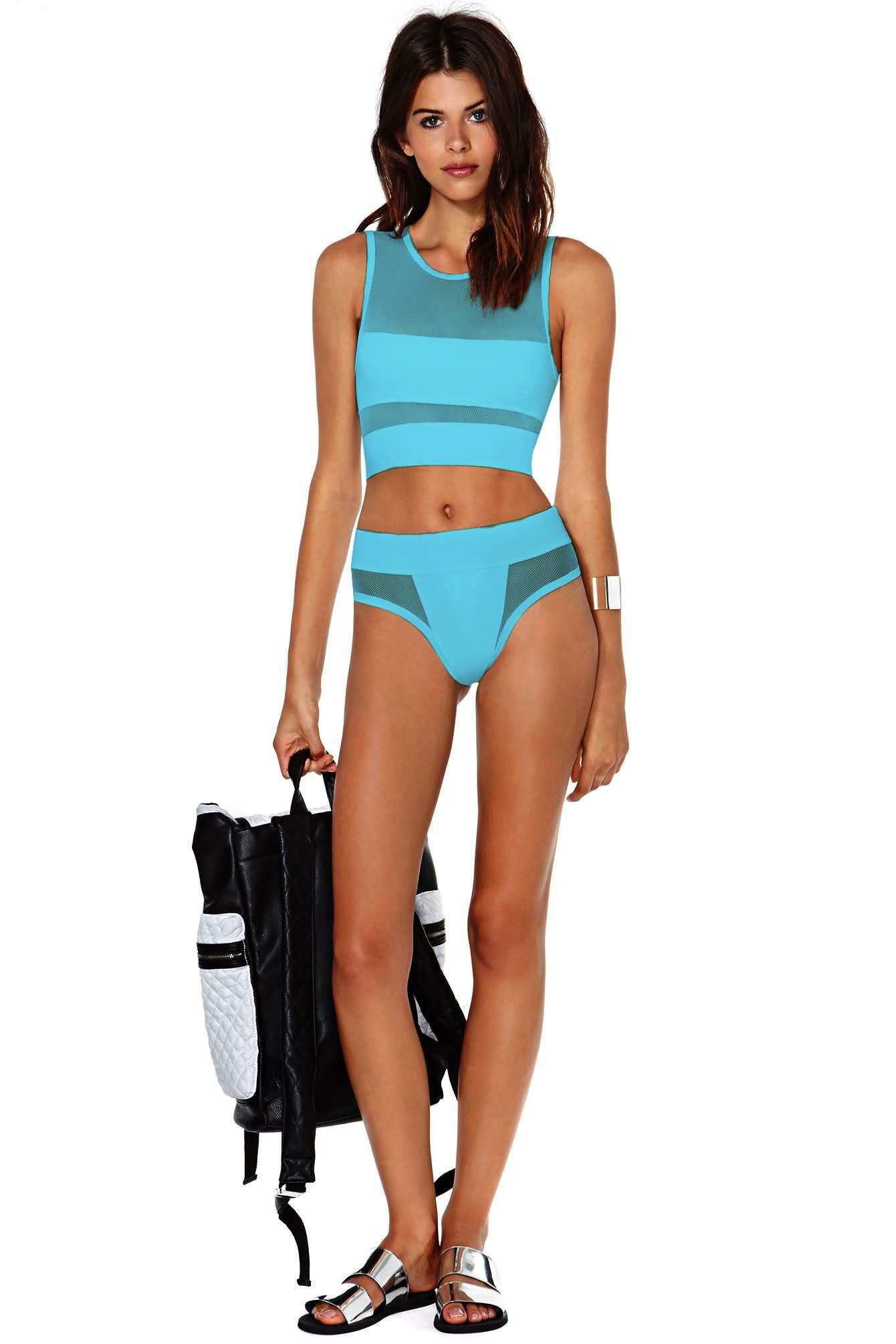 Best Quality Perspective Multicolor Gauze Swimwear Halter Sexy Three