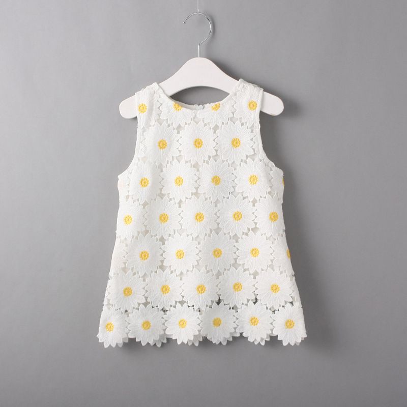 2017 Cute Toddler Lace Daisy Dress Flower Girls Dress Children White