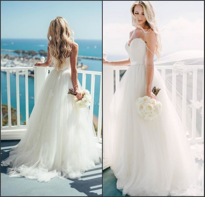 Romantic Casual Beach Wedding Dresses Cheap Spaghetti Straps Ruffled