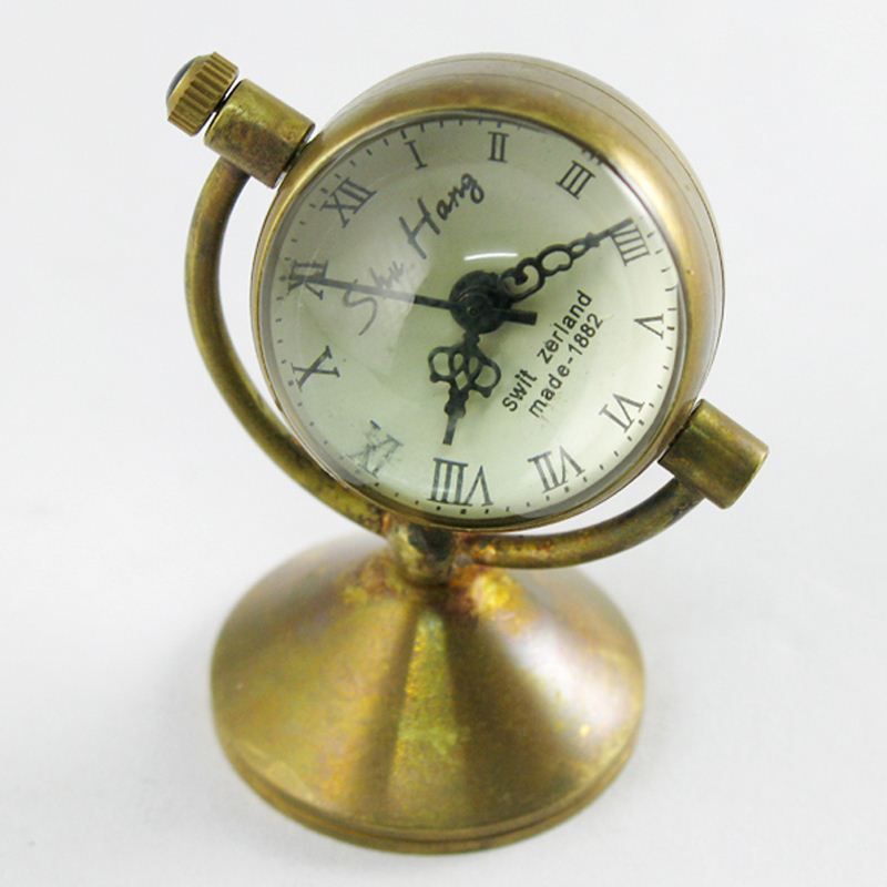 Mini Globe Pocket Watch Bronze Copper Glass Ball Case Mechanical Table
