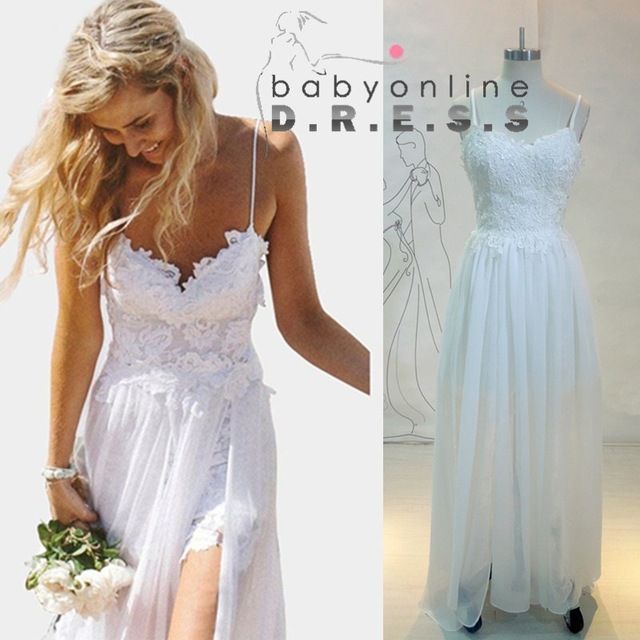 Discount Cheap Summer Beach Bohemian Wedding Dresses Spaghetti Backless