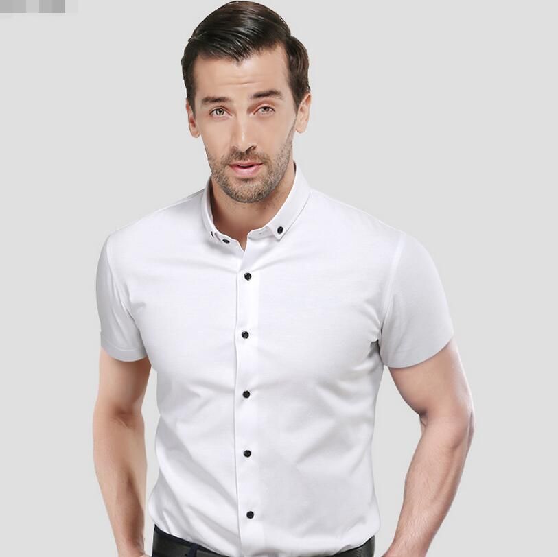 Classic Men'S Shirts With Short Sleeves Elegant Fashion Of Pure White
