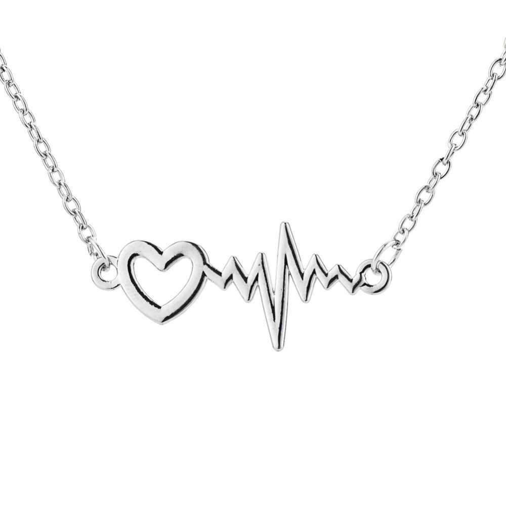 Wholesale Lifeline Pulse Heartbeat Ecg Charm Heart Pendant Necklace