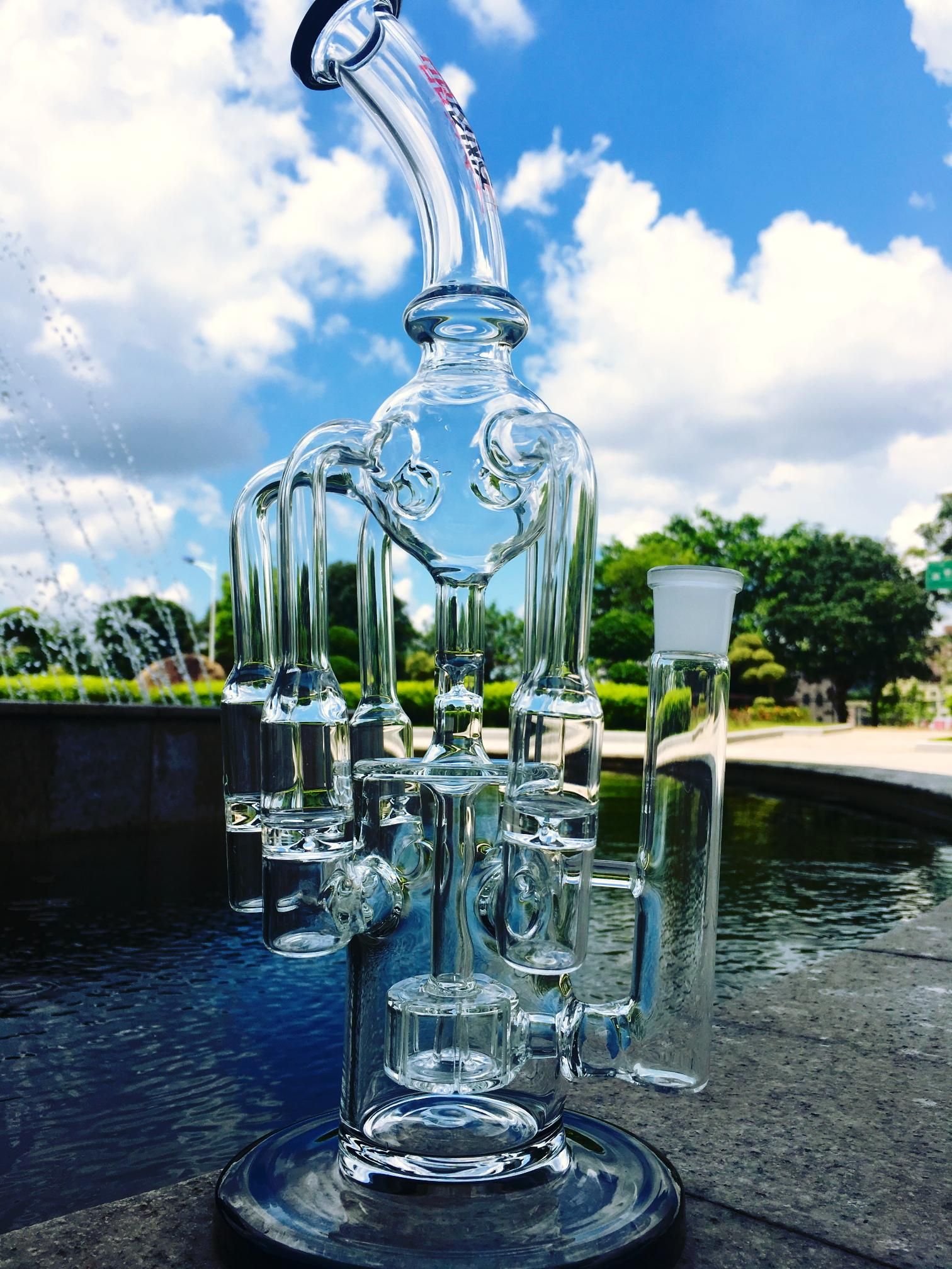 2017 Helix Water Pipe Intricate Recycler Glass Bong Top Selling Perc
