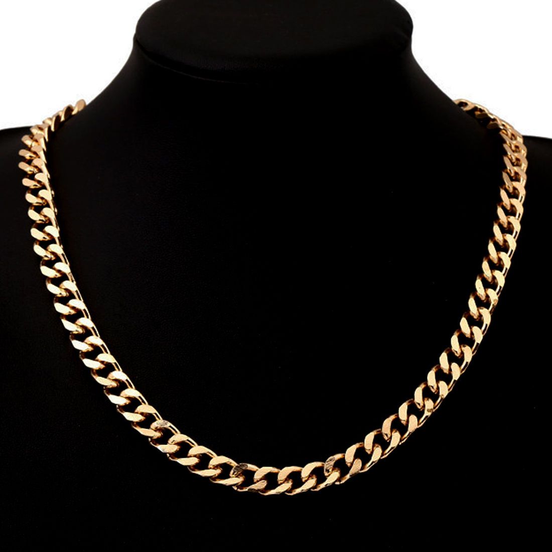 2017 Gold Plated Heavy Curb Cuban Link Chain Men Necklace 7mm Fashion