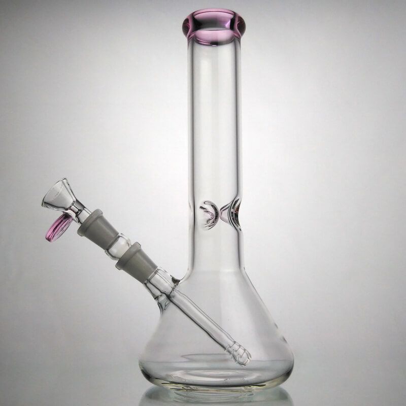 2017 Beaker Bong Glass Water Pipes With Downstem 14.5mm Glass Bowl Pink