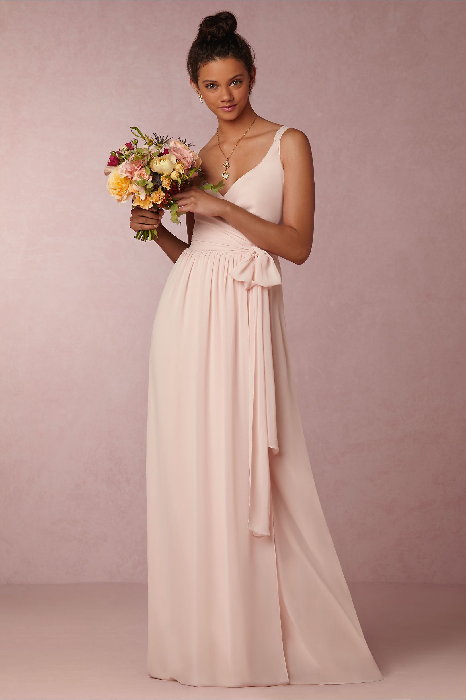 Stunning Light Pink Bridesmaid Dresses BHLDN 2016 Long Floor Length Chiffon V Neck Wedding