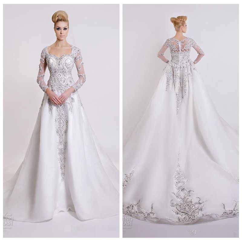 2016 Luxurious Bling Bling Wedding Dresses Beaded Crystal Chapel Train