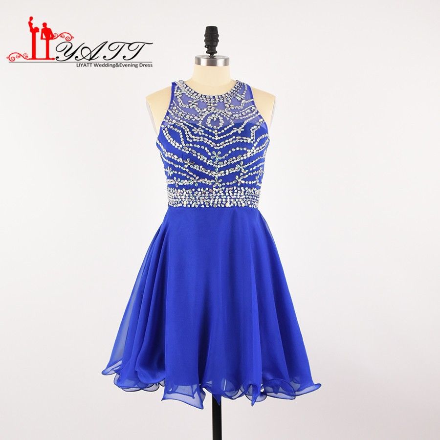 Royal Blue Cheap Prom Dresses Fashion Tank Halter Beaded