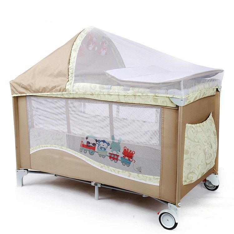 Hot Sale Multifunctional Infant Crib Casters + Mosquito Nets Cot