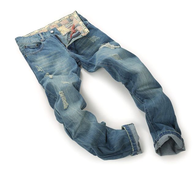Discount Brand Mens Jeans Straight Ripped Jeans For Men High Quality
