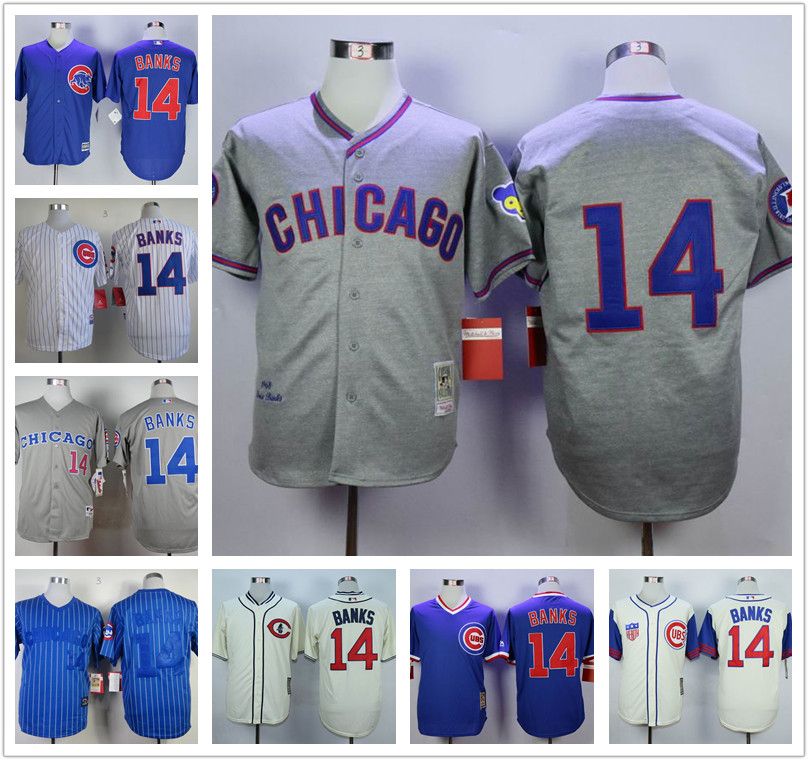 2016 Men'S 14 Ernie Banks Chicago Cubs Jerseys Blue White Pinstripe