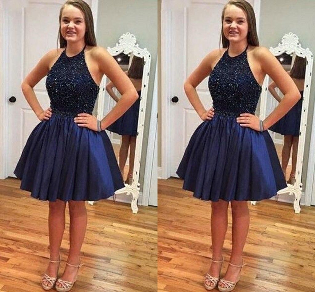 2016 New Dresses Halter Illusion Lace Pearl Beaded Royal