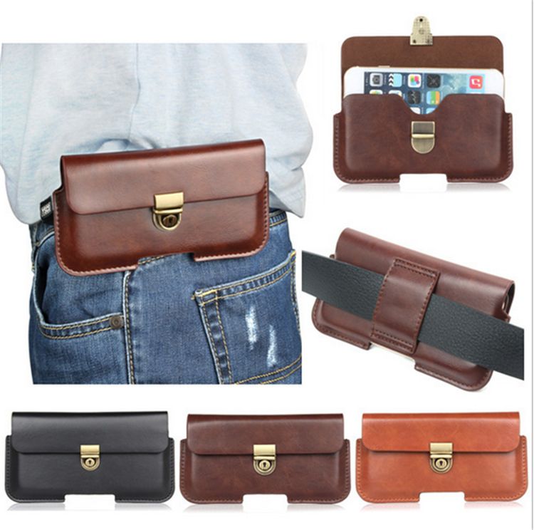 Universal Mobile Phone Belt Clip Case Business Mens Pu Leather Belly