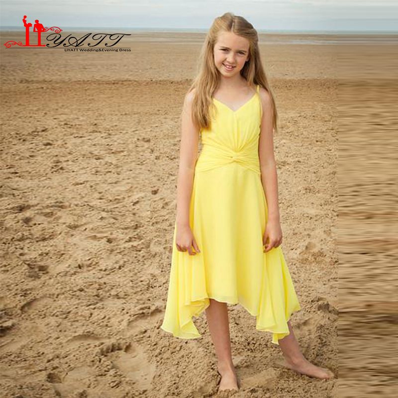 2016 Beach Junior Bridesmaid Dresses A Line Spaghetti Straps Pleats