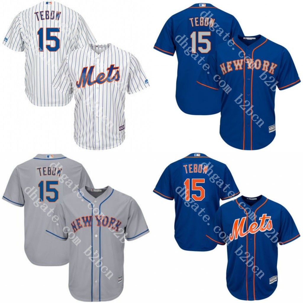 2017 Custom Youth 15 Tim Tebow Jersey New York Mets Jersey Embroidery Logo Cool Base Authentic
