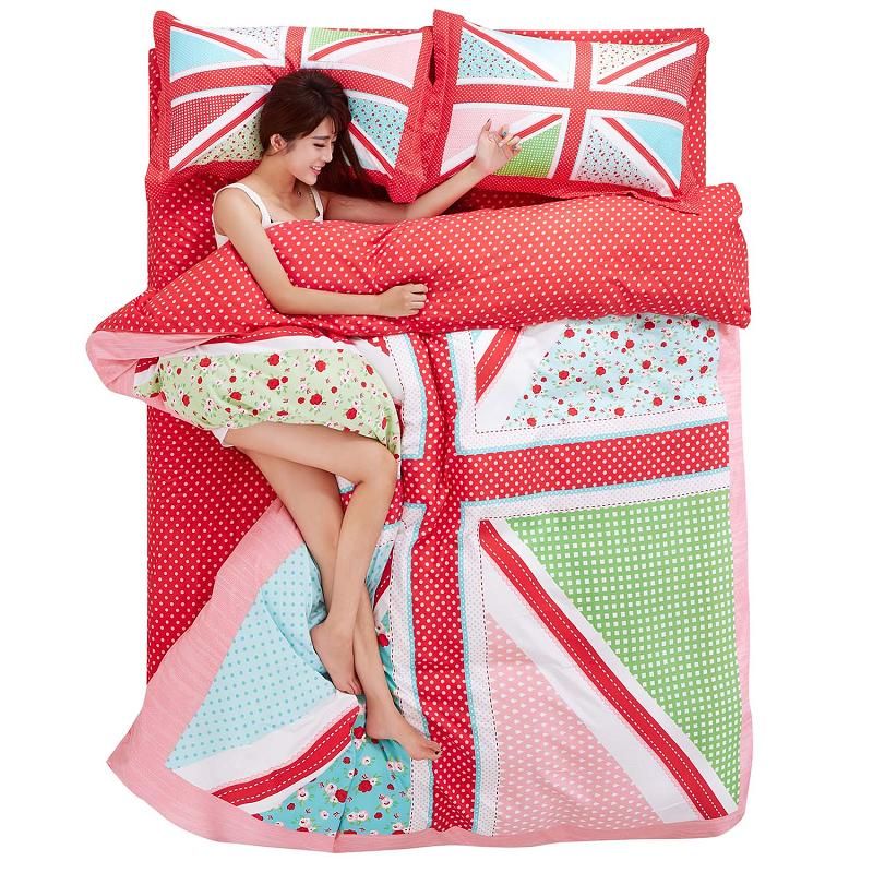 Cotton Bedding Set UK Word Pattern Bed Sheet Sets King Size 2.2m * 2.4m