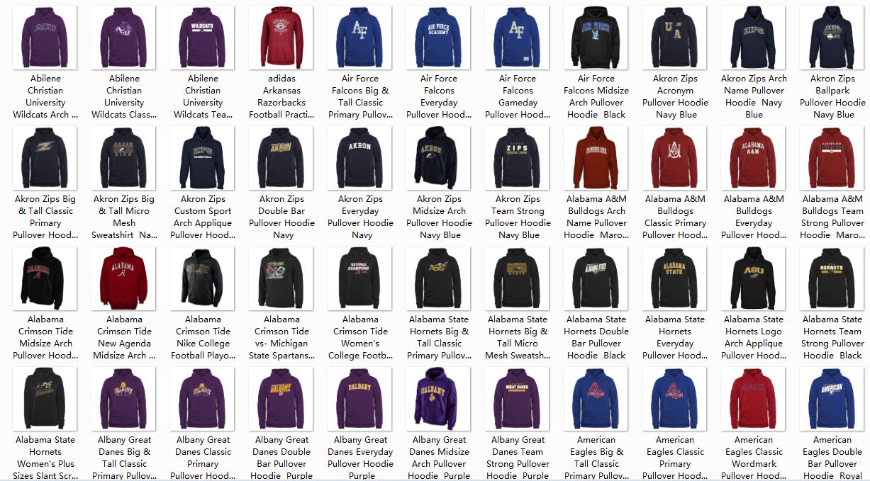 2016 College Hoodie Sports Team Hoodies All Color S Xxxl Mix Match