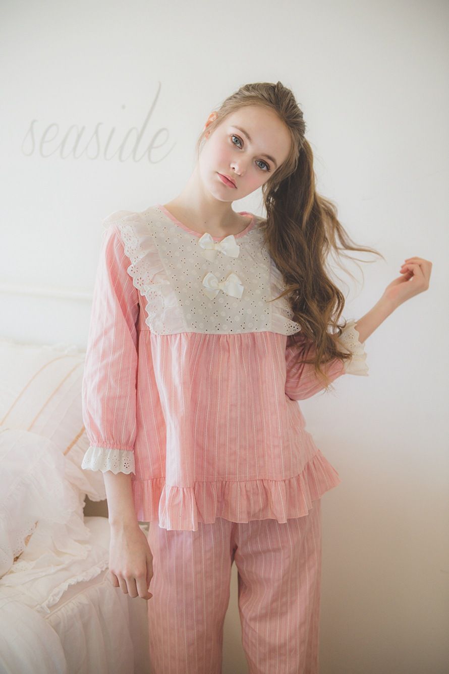 2017 Cute Girls Pajamas Korean Girls Lace Summer New Women Cute Casual