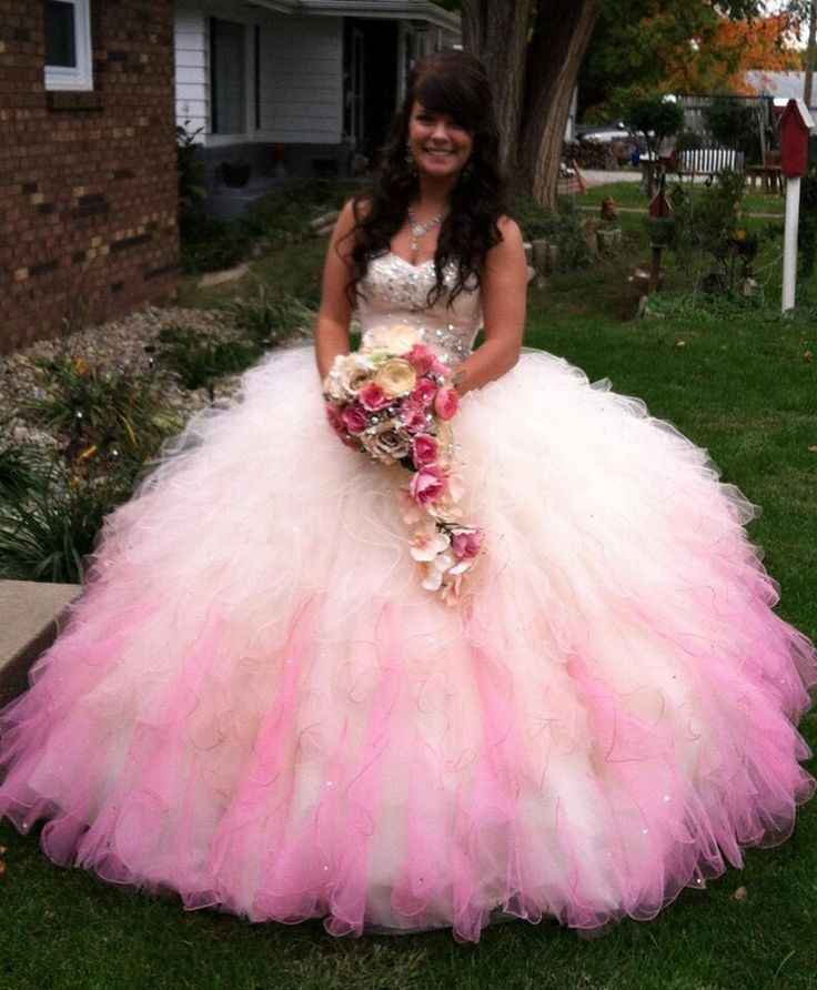 2016 Quinceanera Dresses Ball Gown Prom Dress Pink And White Tulle
