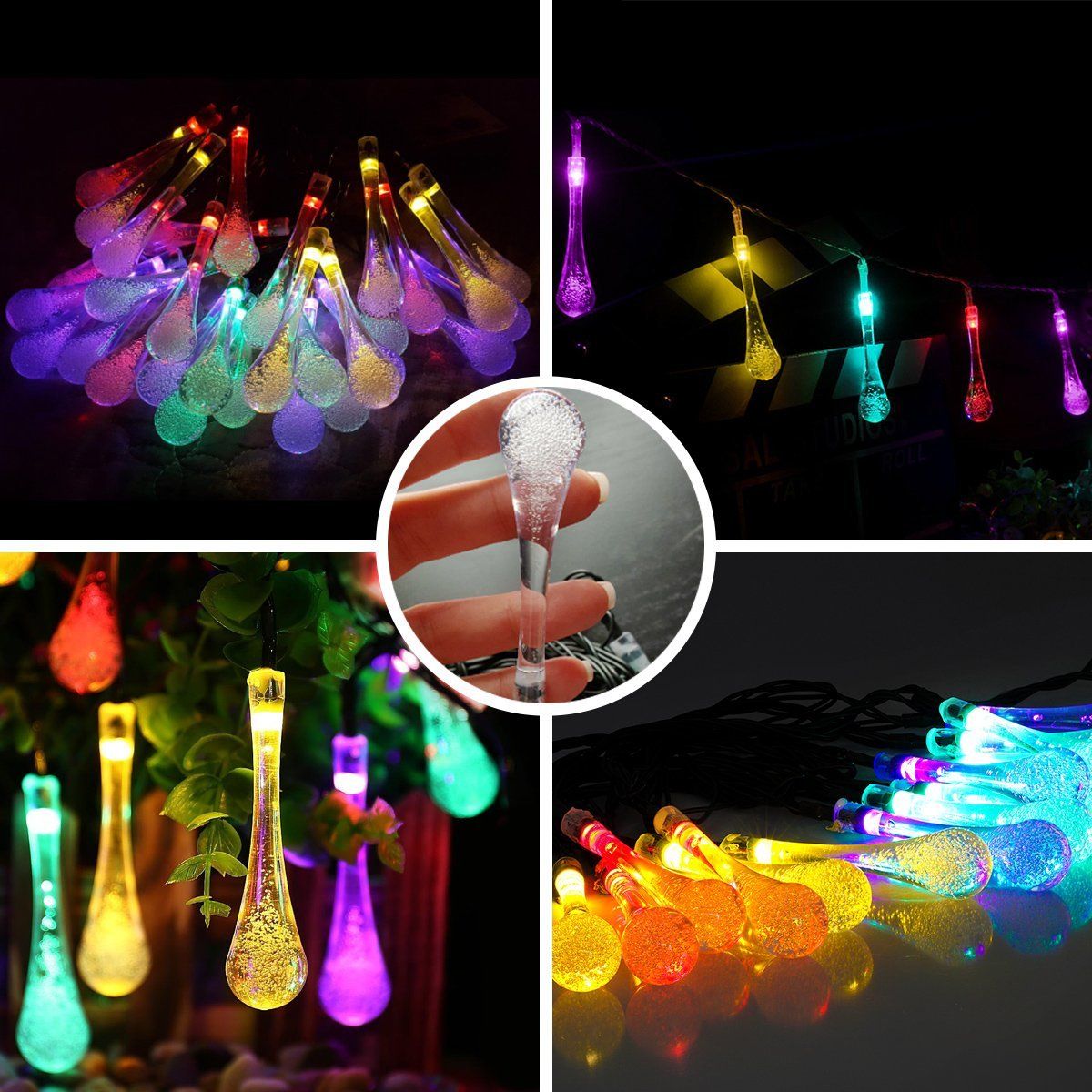 Solar String Light,20ft 30 Led Rain Drop Waterproof Outdoor String Lights Solar Powered Globe ...