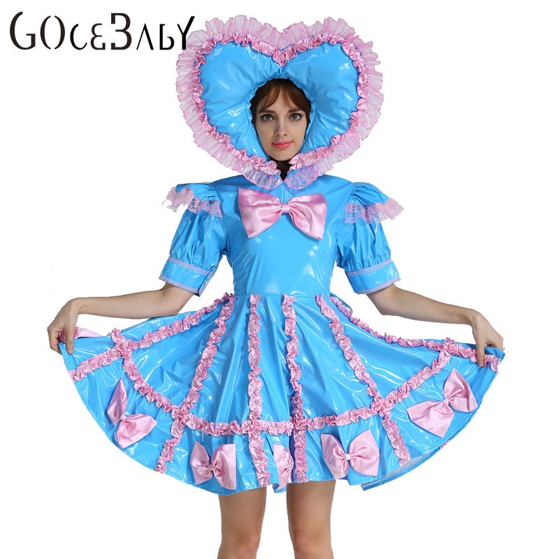 Custom Made Adult Baby Sissy Maid Lockable PVC Sweet Heart Blue Custom Made Adult Baby Sissy Maid Lockable PVC Sweet Heart Blue Dress Uniform Crossdress Cosplay Costume - Custom Made Adult Baby Sissy Maid Lockable PVC Sweet Heart Blue