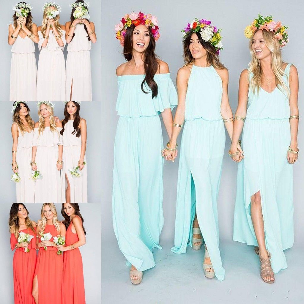 2017 Cheap Bohemian Bridesmaid Dresses Wedding Guest Wear V Neck Mint