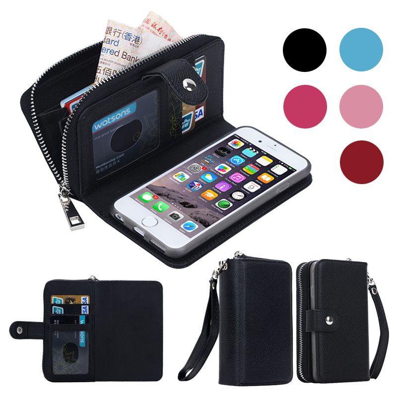 For Iphone 7 6 Plus Detachable Leather Wallet Case Removable Purse Pouch Flip Card Back Cover ...