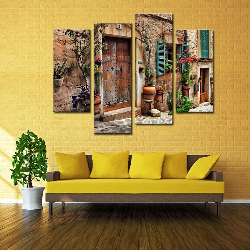Spanish Wall Decor 4 panels wall art spanish old town street canvas painting Spanish Wall Decor 4 panels wall art spanish old town street canvas painting