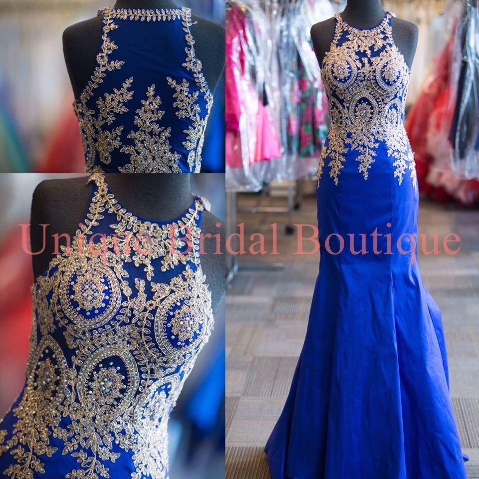 2016 Prom Dresses Mermaid Style With High Neck And Gold Details Real