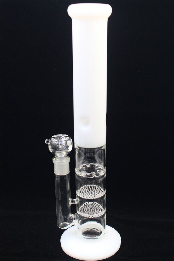 2017 White Bong Hand Blown Glass Bongs Smoking Pipes 2 Layer Filter