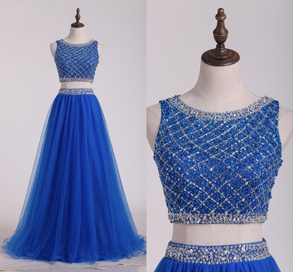 2017 Modest Sequined Prom Dress Cheap Evening Wear Formal Gowns Sheer Neck With Rhinestone