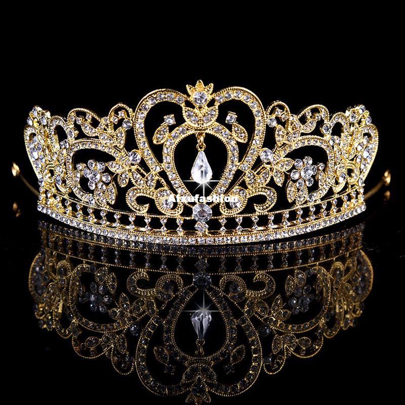 2017 New Gold Wedding Bridal Crystal Tiara Crowns Princess Queen