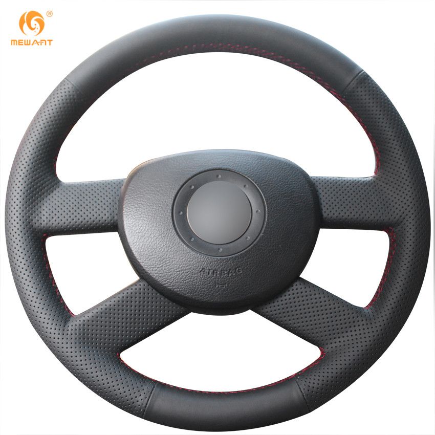 Mewant Black Genuine Leather Car Steering Wheel Cover for Volkswagen VW
